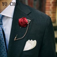 YO CHO 신랑 Boutonniere Corsage 핀 웨딩 실크 플라워 들러리 Boutonnieres 단추 구멍 결혼 액세서리