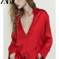 ZARA 자라 실크 새틴 블라우스 V넥 카라 셔츠 2197226 600