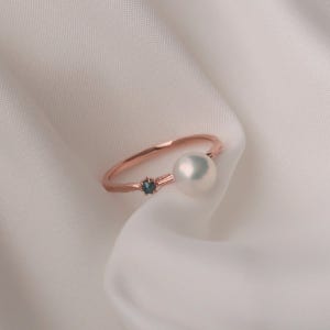 [14k골드]아코야진주 블루 러프다이아 링 반지, 펄바이준(pearl by june)