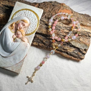 무료각인 5단 묵주 🎁로사1 천연 토파즈 원석 성당, 17공간 십칠공간