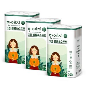 [한예지][한예지]볼륨앤소프트 3겹데코 천연펄프 화장지 30롤 3팩