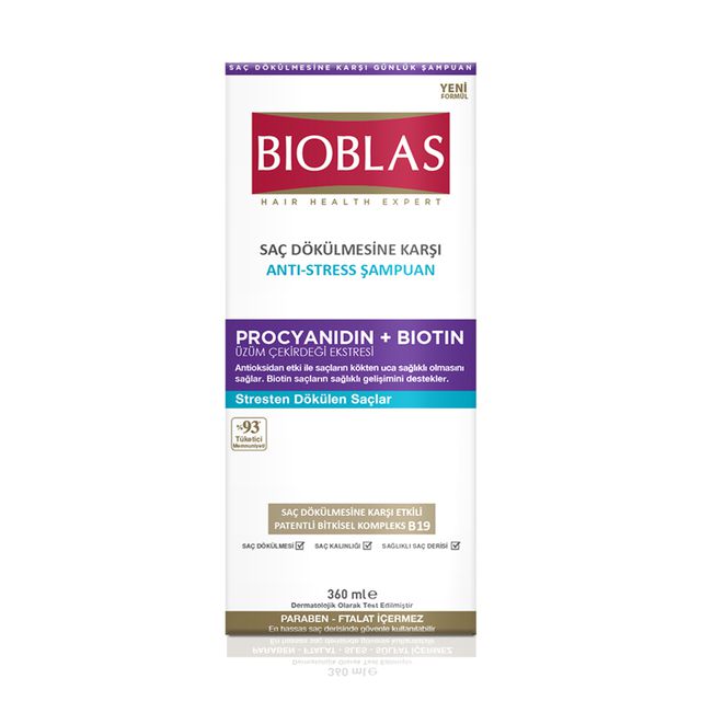 [무료배송]  [탈모완화] Bioblas Procyanidin Biotin Shampoo <b>바이오</b>블라스 비오틴 안티<b>스트레스</b> 샴푸 360ml