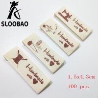 Sloobao 손으로 만든 면 인쇄 라벨  세탁 가능한 의류 라벨  수제 엠보싱 태그  DIY 플래그 라벨  100 개