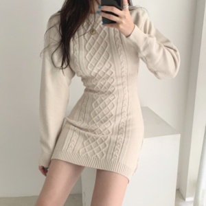 여성용 캐주얼 니트 스웨터 미니 바디콘 드레스한국 패션가을 겨울 긴 소매 드레스 로브