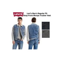 리바이스 Levis Mens Denim Regular Fit Snap Front Sherpa Trucker Jean Vest