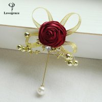 실크 로즈 브로치 웨딩 코르지 꽃 진주 장식 신랑 Boutonniere 단추 구멍 플래너