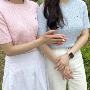 타미힐피거 여성 꽈배기 케이블 반팔 니트 9종