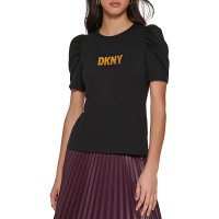 DKNY 여성용 반사 로고 퍼프 슬리브 티셔츠