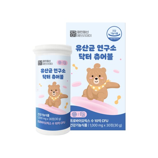 유산균 연구소 닥터츄어블 씹어먹는 <b>키즈</b> 유산균 3병(총 90정)