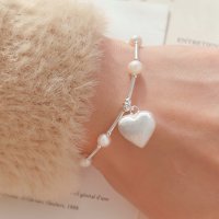 순은 하트 진주 은팔찌 volume heart bracelet