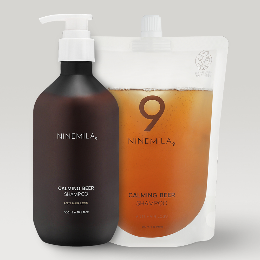 나인밀라 카밍비어 맥주효모 <b>탈모</b>완화 샴푸 500ml + 500ml(리필)