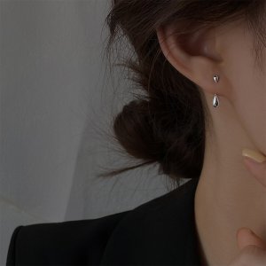 S925 더블 물방울 스터드 귀걸이 [실버] ,No.331