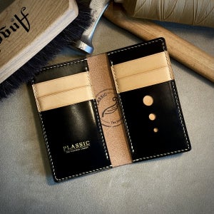 수제 바이폴드 지갑 브라이들 새들스티치 이니셜 무료각인, 플래식 PLASSIC