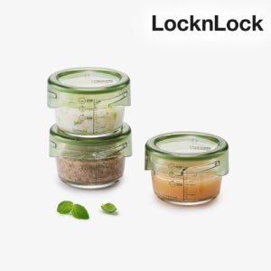 락앤락 바로한끼 더 편한 이유식 용기 215ml 3P 원형 (카키) 냉동밥 보관 소분 내열유리 반찬통 LLG540S3