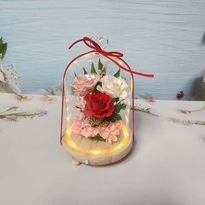 꽃선물 하트유리돔3송이장미 프리저브드생화 화이트데이선물, 기쁨플라워😊