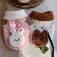 [멍냥이동산] 기능성 토끼 곰 패딩 하네스 조끼 똥츄가방 세트 S-XL 강아지옷