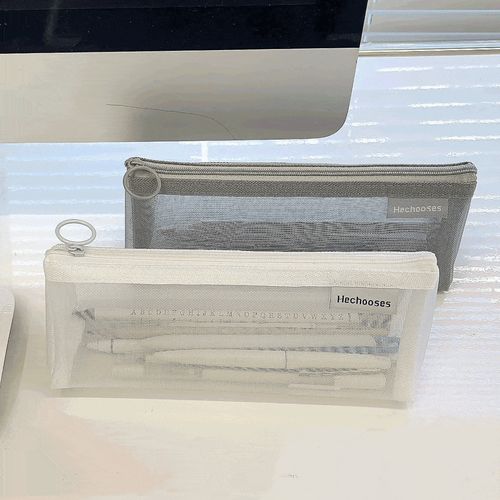 [세컨드맨션] 심플 삼각 매쉬 망사 필통 펜케이스 펜슬 파우치 메쉬