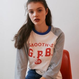 [그린버터] Raglan Sleeve Cookie T-shirt (Cobalt blue/Red) 001