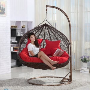 수오 커플가든 2인용 라탄 흔들 그네의자