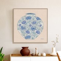 그림닷컴 풍수 김경희, 달항아리 chrysanthemum blue, 민화 인테리어 복 그림 액자