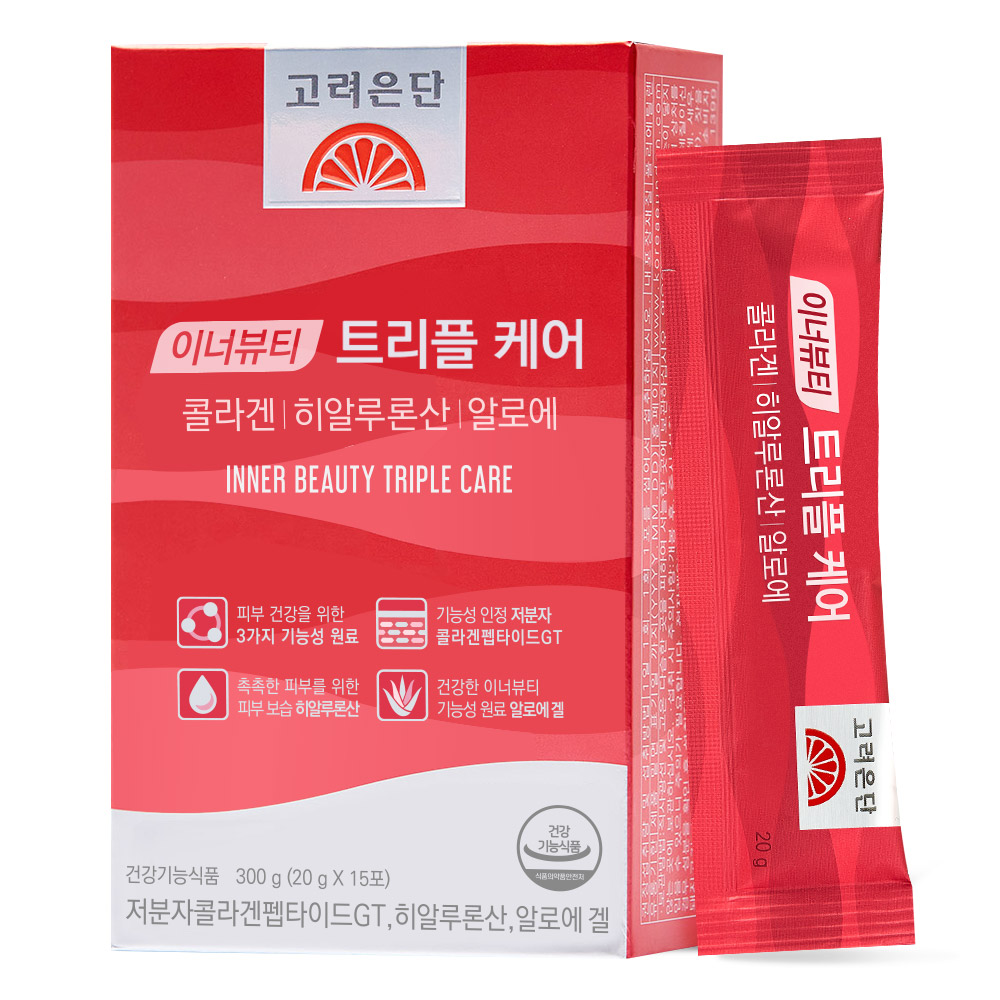 고려은단 <b>이너뷰티</b> 트리플 케어 콜라겐 히알루론산 알로에 젤리스틱 20g x 15포