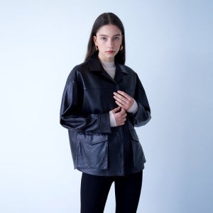 [핀블랙] LAMBSKIN FIELD JACKET BLACK P00FLEJP12BK