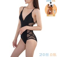 바디프로필의상 V넥 허리 시스루 바디수트 수영복 폴웨어