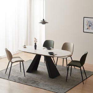 보니애가구 카멜 타원형 6인용 24T 포세린 세라믹 식탁 세트 1800 (의자6)