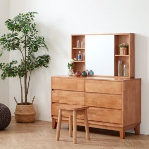 [디자이너스룸]이스테지아 원목 와이드 수납 화장대 세트