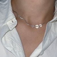 [이지띵즈]Silver Wave Pipe Quartz Necklace