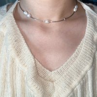 [이지띵즈]Pearl Silver Pipe Necklace