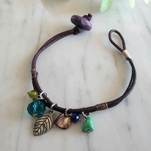 레이어드 원석 실버 참 가죽 팔찌 3컬러, 장신구 OAK