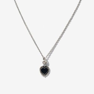 [러쉬오프] Black Heart pendant Chain Necklace  / 블랙 하트 펜던트 체인 목걸이 (은도금) N190718-8
