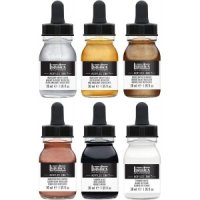 리퀴텍스 프로페셔널 아크릴 잉크 무지개 빛깔의 6 x 세트 PRO INK IRIDESCENTS 6X30ML