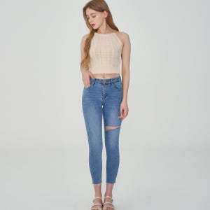 자체제작 구제 연청 스키니 팬츠 6060 여성청바지, ur.fit (얼핏)