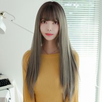 아일리아 긴 생머리 투톤 애쉬그레이 여성 통 가발 세트상품