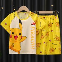 여름 피카츄 포켓몬 만화 잠옷 세트 어린이 남아 여-LQ-PIKACHU