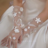 웨딩 레이스 장갑 자수 꽃잎 신부 야외 면 촬영 메이크업