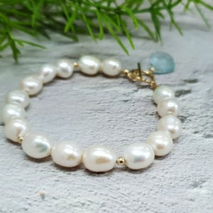 AAA 담수진주 & 모스 아쿠아마린 참 골드필드 팔찌, 마이디어 my dear