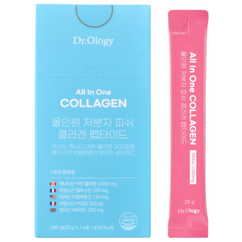 닥터올로지 올인원 <b>저분자 피쉬 콜라겐</b> <b>마시는</b> <b>어린</b> <b>300달톤</b> 엘라스틴 히알루론산 비오틴  12박스  210g