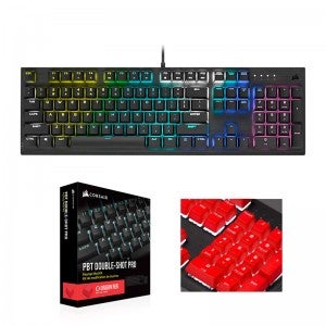 CORSAIR K60 RGB PRO + PBT Double-shot Keycaps Pro (비올라축, 레드)