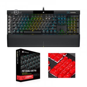 CORSAIR K100 RGB MX SPEED 한글+PBT Double-shot Keycaps Pro (은축, 레드)
