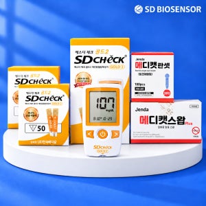 에스디 체크골드2 가정용 혈당측정기+시험지 100매+침 100개+솜 100매 당 체크 당뇨 [벤저스출고]  1세트  SD체크골드2 세트