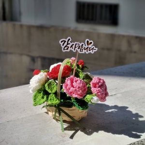 미니 뜨개 꽃바구니 💐프리지아/장미/카네이션💐 꽃다발, 랑투