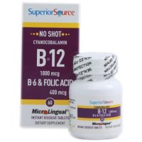 [해외직구] 슈피리어 소스 노샷 B 12 시아노코발라민 B6 앤 엽산 1000 mcg 60 인스턴트 디졸브 정제