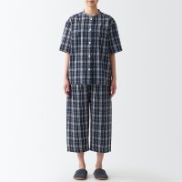 MUJI 여성 사이드 심리스 서커 반소매 파자마