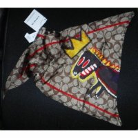 COACH 코치 NEW Auth 100 Silk Scarf 스카프 Basquiat Signature Rexy Dino Purse or Neck