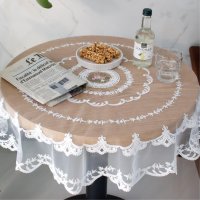 미니 테이블 협탁 장식 레이스자수 원형 러그 매트
