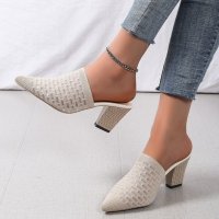 스트레칭슬리퍼 지압신발 다이어트슬리퍼 패브릭 에어 메쉬 뮬 fretwork heels 지적 발가락 슬리퍼 여