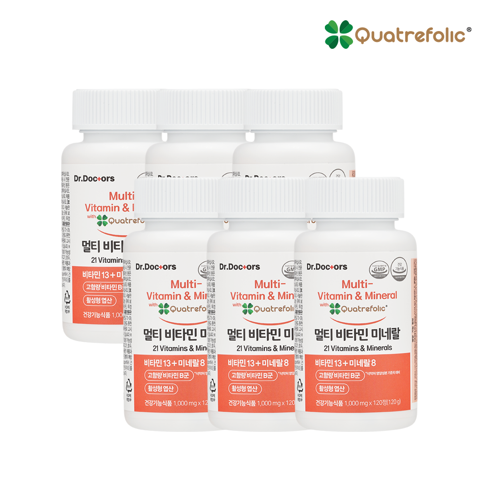 <b>닥터닥터스</b> 멀티비타민<b>미네랄</b> 120정×6통 총 12개월분 고함량 비타민B군 활성형 엽산